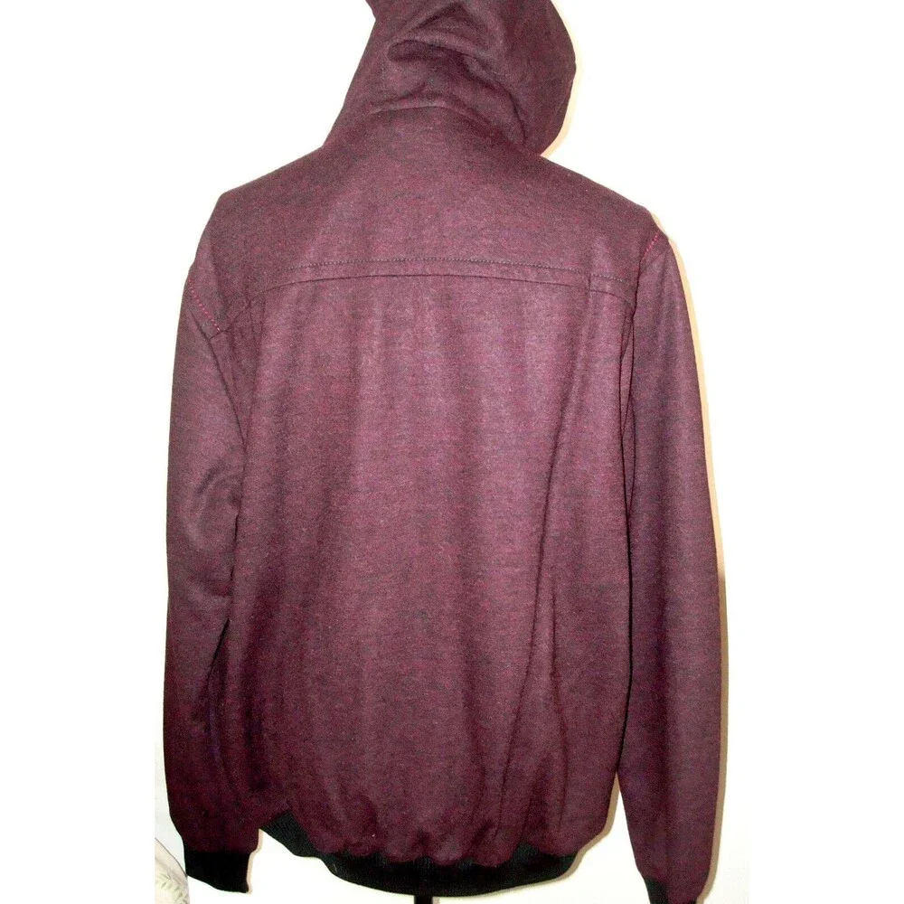 New NWT $248 XL Mens Zip Hoodie Jacket Leather Logo Patch Dark Red True Religion